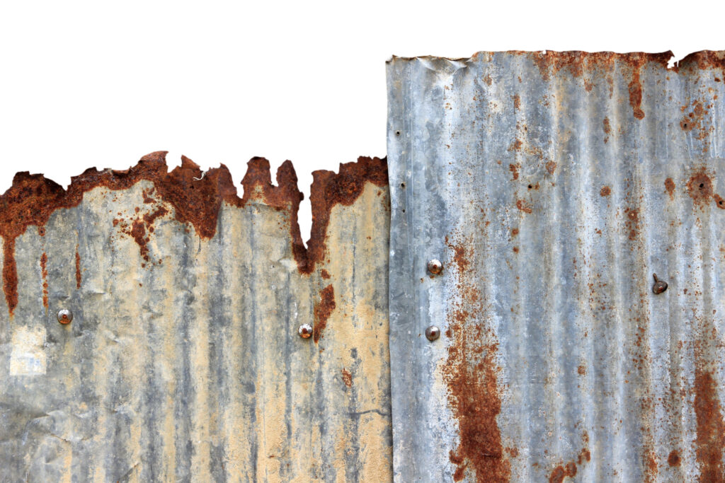 The old zinc for the wall is rusty and dirty isolated on white background.